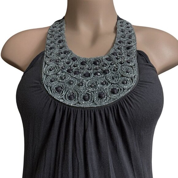 JULIE'S CLOSET Beaded Jeweled Tank Top Women's Small Gray Blouson Stretch Knit - Picture 4 of 15